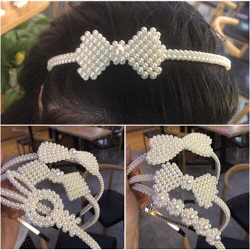 1Pcs Ins Pearl Headband Hair Ring Head Buckle Headband Line Braided Beaded Bow Adult Headband beaded bow adult headband