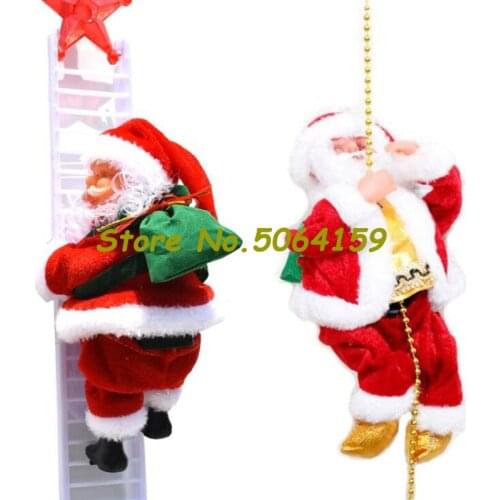 Lovely Music Christmas Santa Claus Electric Climb Ladder Hanging Decoration Christmas Tree Ornaments Funny New Year Kids Gifts