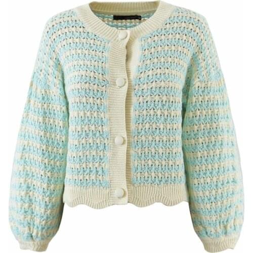 Quanss 2021 Fashion Patchwork Knitted Sweater Womens Cardigan Single Breasted Casual Hollow Out Long Sleeve Knitwear