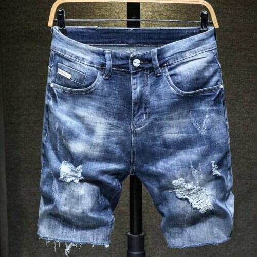 Ripped Shorts Jeans 2021 Summer Fashion Designer Casual Short Pants Trend Stretch Torn Breeches Male Bermuda Denim Shorts Mens