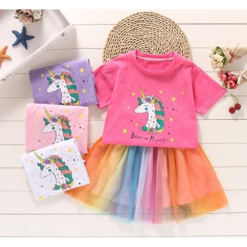 Unicorn Print Baby Girl Clothes Print T-Shirt+Shorts Print Kids Clothes Sets Toddler Boy Suit Children Clothing For 1-4 Age