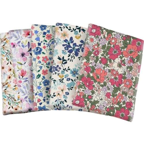Beauty Flower Pattern Printed Twill Polyester Cotton Fabric for DIY Home Tex Bags Handmade Materials 50*145cm