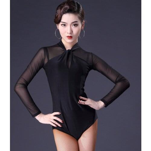 Mesh Ballroom Dance Tops For Adult Latin Dance Bodysuit Tango Dance Clothes Salsa Dance Wear Dancer Outfits Stage Costume DL7073