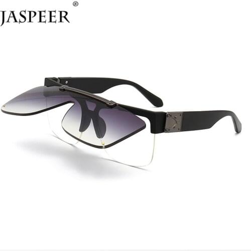 JASPEER Flip Up Sunglasses Men Double Lens Goggle Sun Glasses Rectangle UV400 Brand Designer Vintage Eyewear