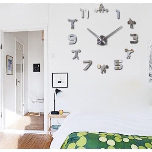 Weightlifting Fitness DIY Giant big wall clock Wall Sticker Watch 3D real Luxury Wall Clocks Creative Wall Art Decor