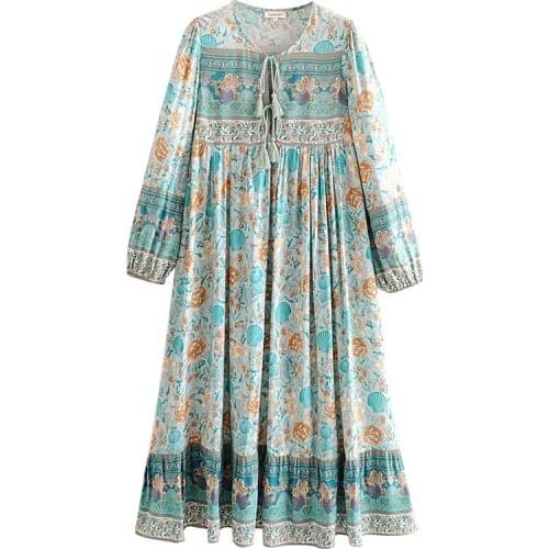 Vintage Chic Women Flare Sleeve Floral Print Beach Dresses 2020 Bohemian Maxi Dress Ladies Summer Boho Dress Bohemian DD2473