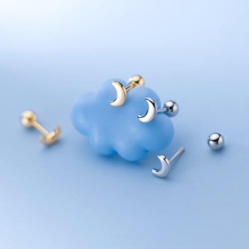 MloveAcc Real 925 Sterling Silver Fashion Minimalist Mini Moon Screw-back Stud Earrings for Women Children Fine S295 Jewelry