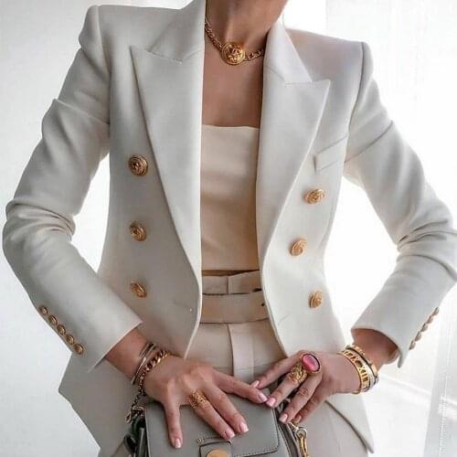 2020 New Fashion Blazer Womens Double-breasted Blazer Slim Fitted Jacket Office Dress