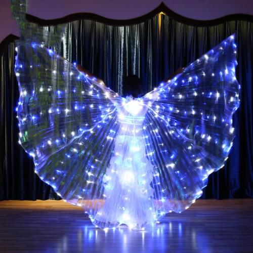 2019 New Egypt Isis Belly Dance LED Shining Wings Dance Blue White Color Hot Indian Dance Women bellydance Wing With Stick