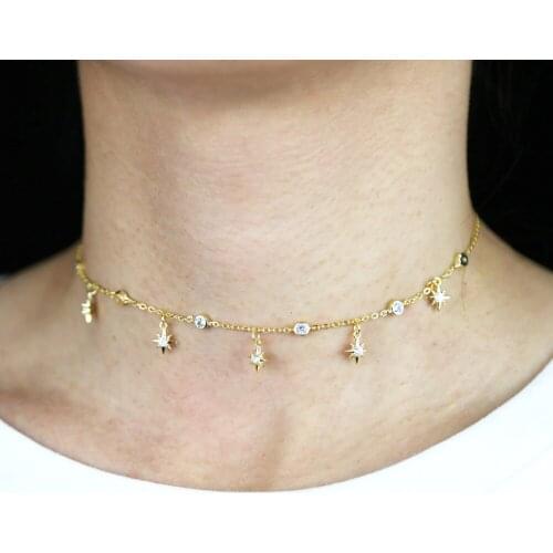 2021 High quality Gold Silver color Trendy Mini Tiny Cz Star Charm Wedding Choker Necklace for women delicate party gift jewelry