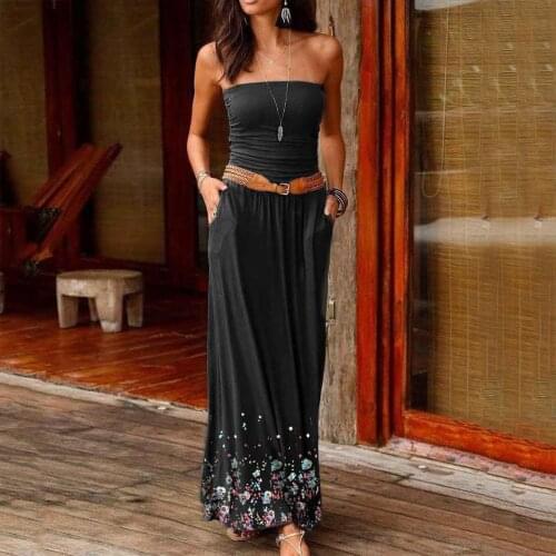 Summer Dress Womens Casual Loose Sleeveless Printed Breast Wrap Floor-Length A-line Dress платье летнее женское2021 robe femme