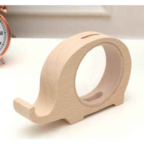 Transparent Wooden Money Coins Storage Box Animal-Shaped Piggy Bank Hippo Glass Piggy Bank(Hippo)