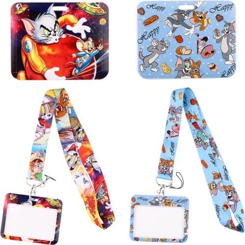 1pcs ZF3024 Funny Cat Cartoon Mice Lanyard Card Holder Student Hanging Neck Mobile Phone Lanyard Badge Subway Access Card Holder