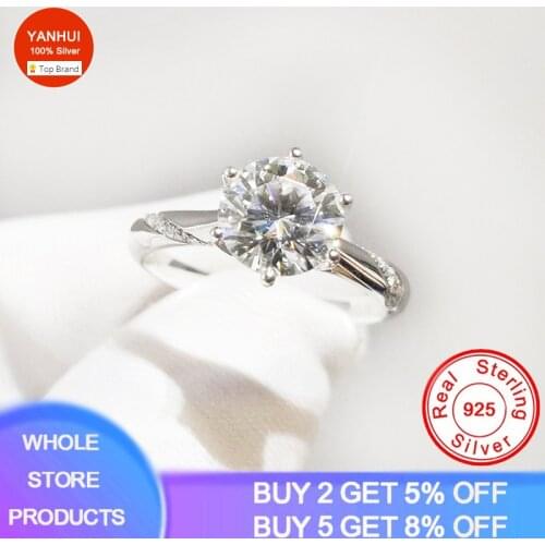 100% Original Silver 925 Ring Engagement Jewelry Gift for Women Natural 6mm AAA Cubic Zircon Wedding Band Size 4 5 6 7 8 9 10