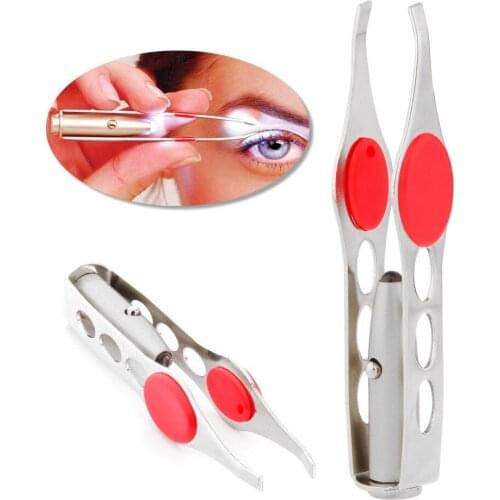 100 pcs Eyebrow Tweezers Lightweight Stainless Steel Handy LED Light Eyelash Eyebrow Hair Removal Tweezers new