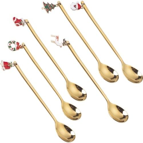 2022 Christmas Xmas Spoons 410 Stainless Steel Gold Silver Coffee Stir Spoon Birthday Gift