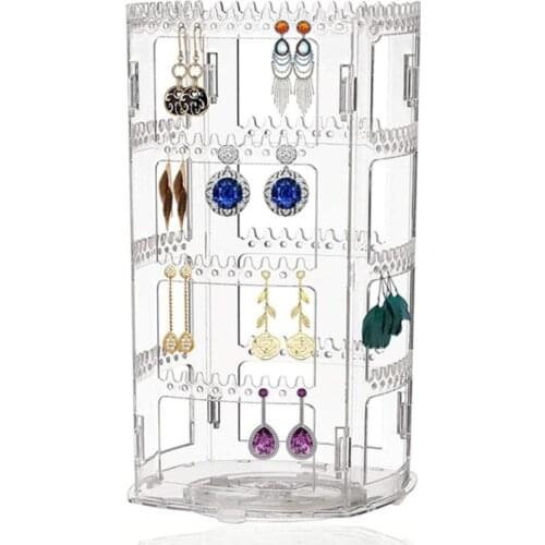 360 Rotating Clear Earring Holder 4 Tiers Jewelry Organizer Classic Stand Rack