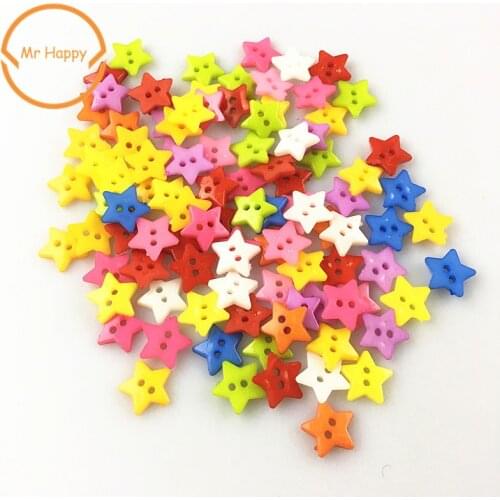 100PCs 12mm Star Shape Mixed Colors Resin Buttons for Sewing or Scrapbooking Garment Accessories