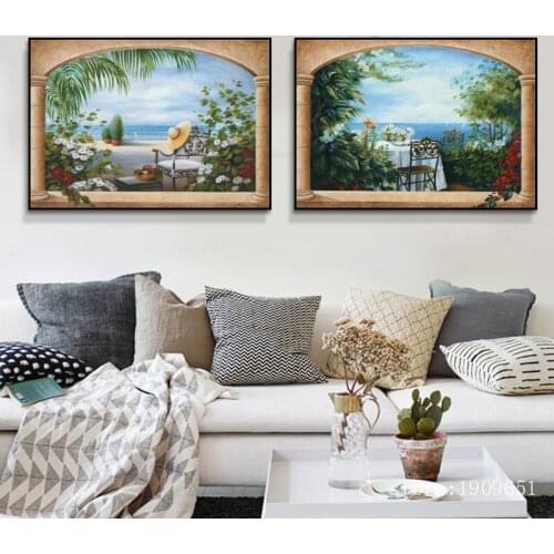 No frame mediterranean green big leaves garden canvas printings oil painting printed on cotton wall art decoration pictures