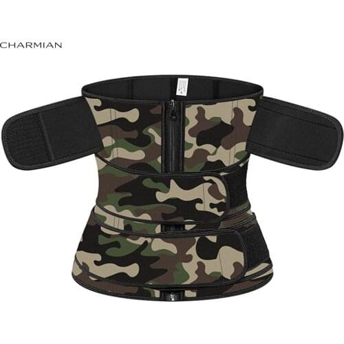Charmian Fashion Camouflage Neoprene Velcro Sports Gym Waist Trainer Steel Bones Unisex Underbust Corset Hourglass Body Shaper