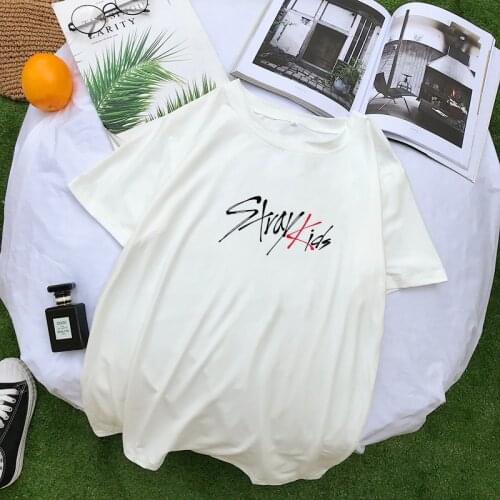 Stray Kids Tops Summer New Short Sleeve Cotton T Shirt Women Harajuku Funny Letter Print Tee Shirt Femme Korean Fashion Clothing