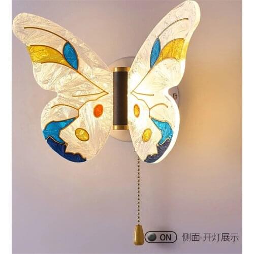 Enamel Creative Butterfly Wall Lamp Bedroom Bedside Living Room Aisle Study Room Childrens Room Modern Art Decor LED Wall Light