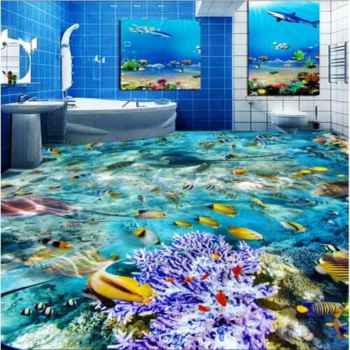 Wellyu Custom Nonwovens Wallpaper HD Dream Underwater World Toilet Bathroom Bedroom 3D Floor Decorative Painting