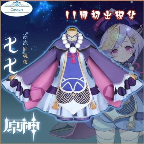 Genshin Impact Qiqi Zombies Freeze Back Into The Night Game Suit Purple Lovely Dress Cosplay Costume Halloween Party Outfit For