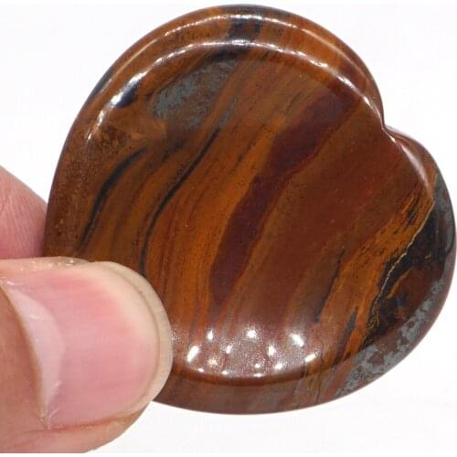 1.5" Worry Stone Iron Tiger Eye Crystal Heart Shape Reiki Healing Meditation Finger Natural Gemstone Massage Stone