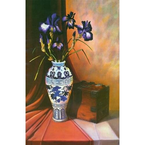 Canvas prints picture Beautiful purple flower in Chinese porcelain vase classical oil painting picture art for wall decor