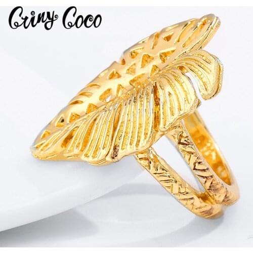 Cring Coco 2020 Hawaiian Turtle Leaf Rings Alloy Hollow Plant Jewelry Womens Gifts Ring Fashion for Women Polynesian Gold Color