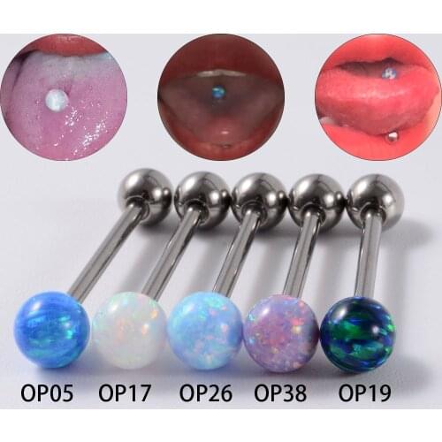 1PC Surgical Steel Tongue Ring Piercing Opal External Threaded Sexy Mamilo Piercings Tongue Barbell Piercings Women Jewelry 14G