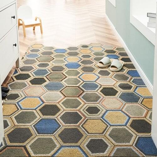Retro color Entrance hall carpet PVC wire loop mat INS Creative geometry Door mat Living room floor mat bathroom non-slip rug