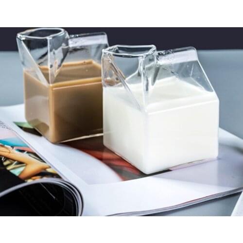 Creative Milk Juice Glass Cup High Borosilicate Square Temperature Resistant Wine Glasses Milk Carton Cups