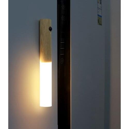 Magnetic Motion Sensor LED Night Light USB Rechargeable Wooden Kitchen Cabinet Night lamp Wardrobe Corridor Stair Wall Lamp
