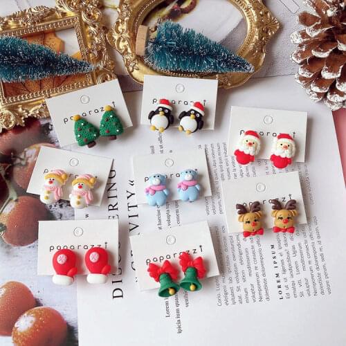 Cute earrings Christmas deer cartoon childrens ear clips without pierced ears for girls little princess baby earrings anti-pain