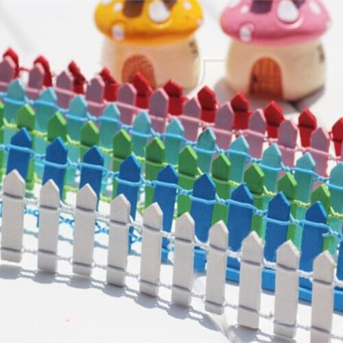 100*3 Cm Miniature Small Wood Fencing DIY Fairy Garden Micro Dollhouse Gates Decor Ornament White/Red/Blue/Green/Wood Colors