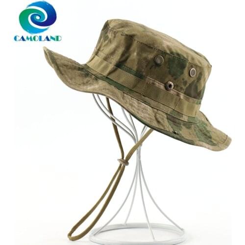 CAMOLAND Tactical Airsoft Sniper Boonie Hat Mens Military Bucket Hat Summer UV Protection Panama Hats Outdoor Camouflage Sun Cap