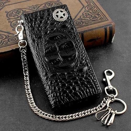 Mens Genuine Biker Leather Wallet Purse With Safe Pants Chain