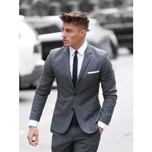 ANNIEBRITNEY 2 Piece Grey Slim Men Formal Suit Custom Skinny Groom Wedding Tuxedo Slim Fit Prom Wedding Men Suit With Pants