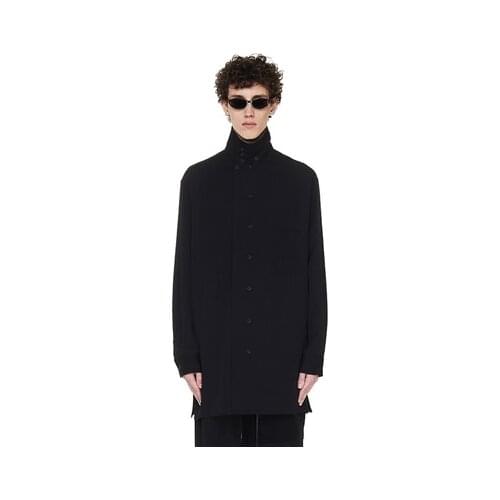 New Fashionable Mens shirt stand-up collar dark, loose and simple atmosphere