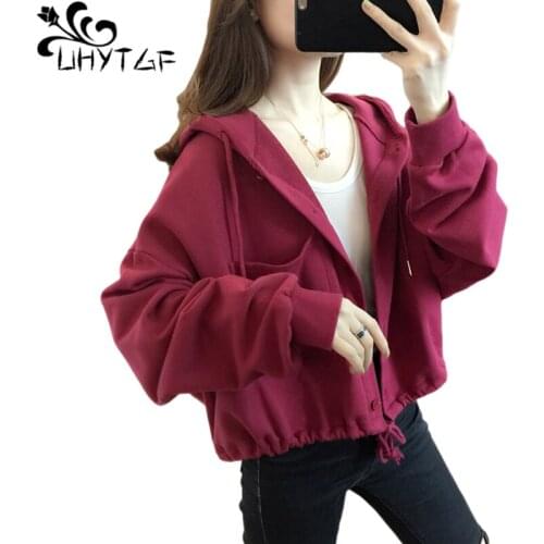 UHYTGF 2021 New Spring Autumn Top Women Casual Hoodies Korean Loose Plus Size Jacket Single Breasted Cute Girl Short Coat 1974
