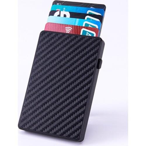 New Mens Slim Wallet Smart Auto Pop Up Wallet Carbon Fiber Card Holder Anti-theft Brush Aluminum Alloy Purse Credit Card Holder