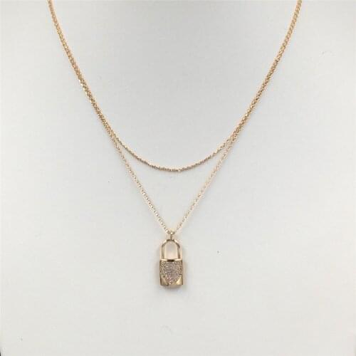 Gorgeous High Quality Gold Color Plating Zircon Paving Heart on Lock Pendant Necklace For Women Girl Delicate Tiny Shiny Jewelry