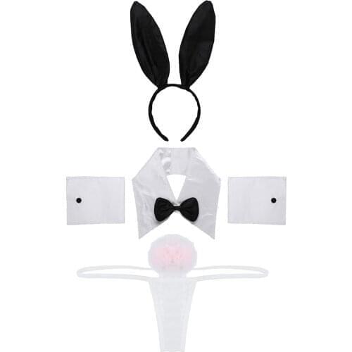 Easter Bunny Cosplay Costumes Erotic Lingerie Underwear with Plush Rabbit Tail Rabbit Suit Ears Headband Collar Bowtie Cuffs