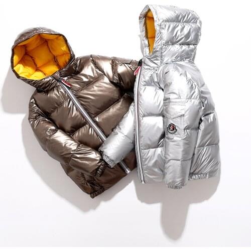 2020 Boys Down Coat with Hood Silver Parkas for Boys Overcoats Kids Outer Winter Clothes Girls Outer Wear Hooded Down Jacket