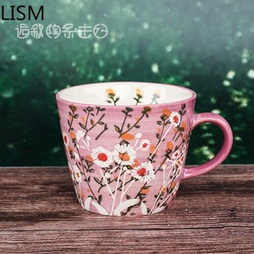 Flower Cute Coffee Mug Ceramic Designer Pink Handmade Coffee Cup Milk Breakfast Tea Cup Office Japanese Coffee Mugs Personalized