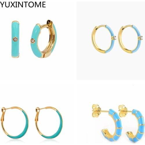 925 Silver Ear Buckle Turquoise/Purple/Pink/Pose Red Enamel Hoop Earrings Women Charming Gold Earrings Fashion Jewelry Wholesale