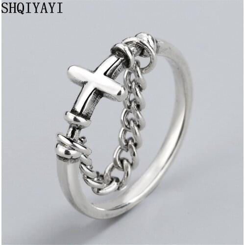 SHQIYAYI Retro Ring for Men Stainless Steel Jewelry Party Gift Accessories Vintage Fashion Cross Chain 302