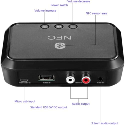 NFC Bluetooth Stereo Audio Receiver Portable Wireless Bluetooth Adapter With 3.5mm/ RCA output For Phone Car Speaker Amplifier